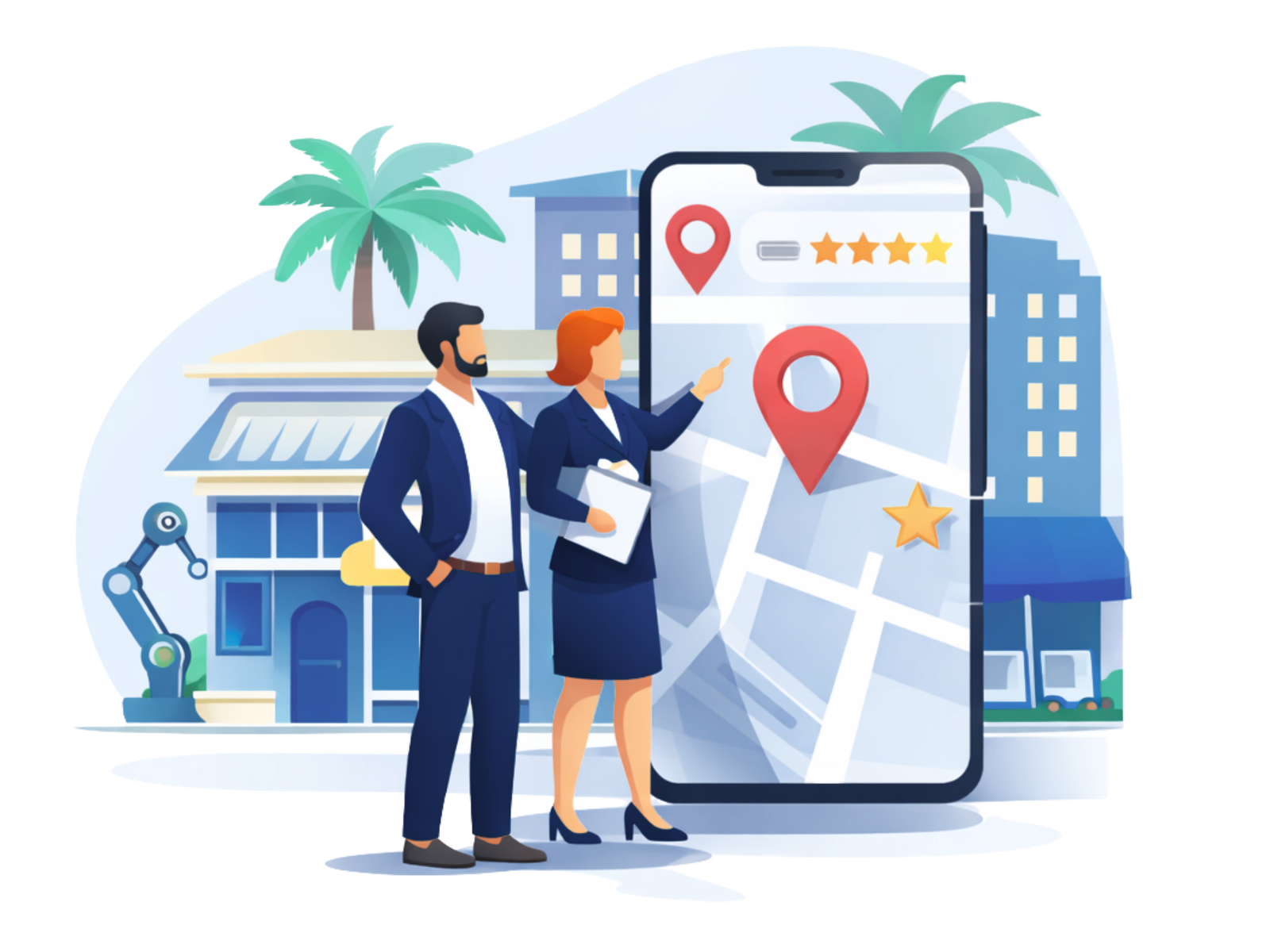 Illustration of local SEO and AI automation helping South Florida service businesses rank on Google Maps