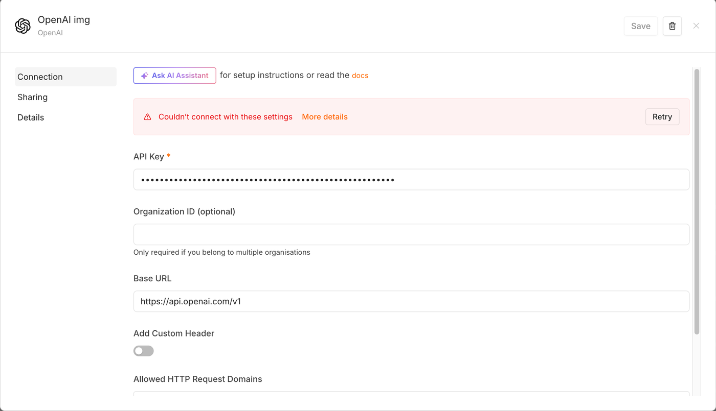 n8n credential calling api.openai.com directly, now failing to connect
