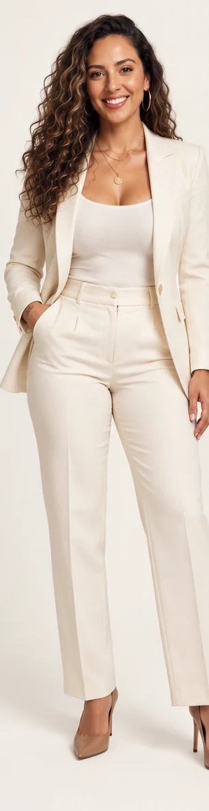 AI influencer Mari in a cream business suit