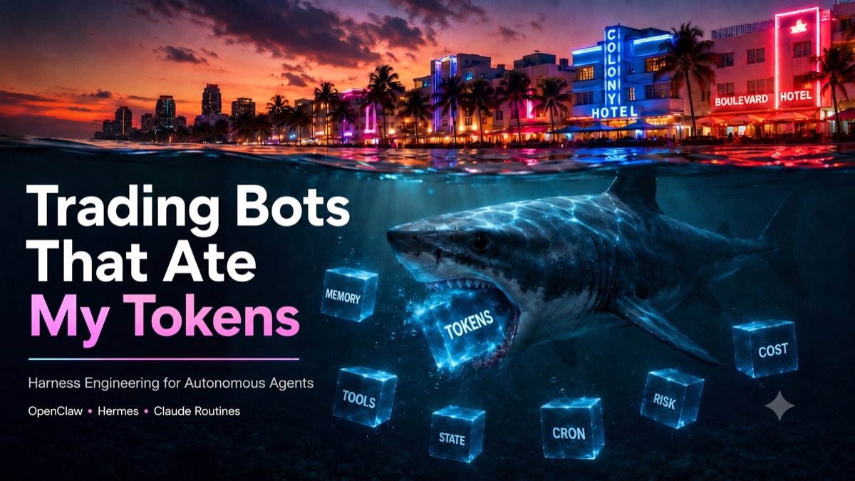 Trading Bots That Ate My Tokens: a shark biting a block of tokens off Miami Beach